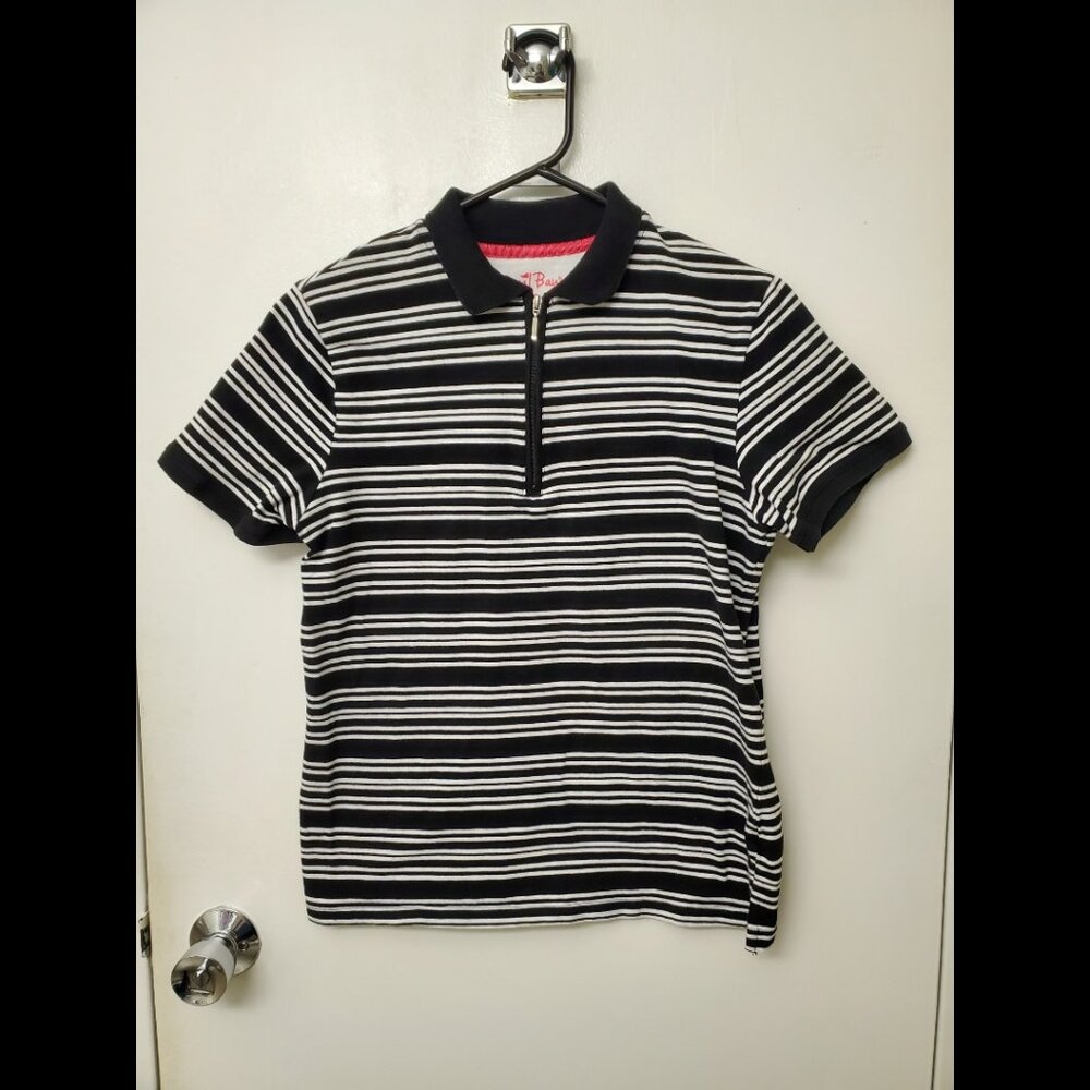 Coral Beach Black and White Striped Golf Shirt (s)